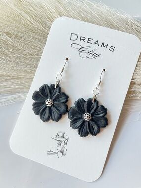 Black Flower Dangle Earrings